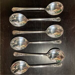 Vintage Wm Rogers 6 Silver Plated Soup Spoons AVALON cabin 1940’s Set of 6